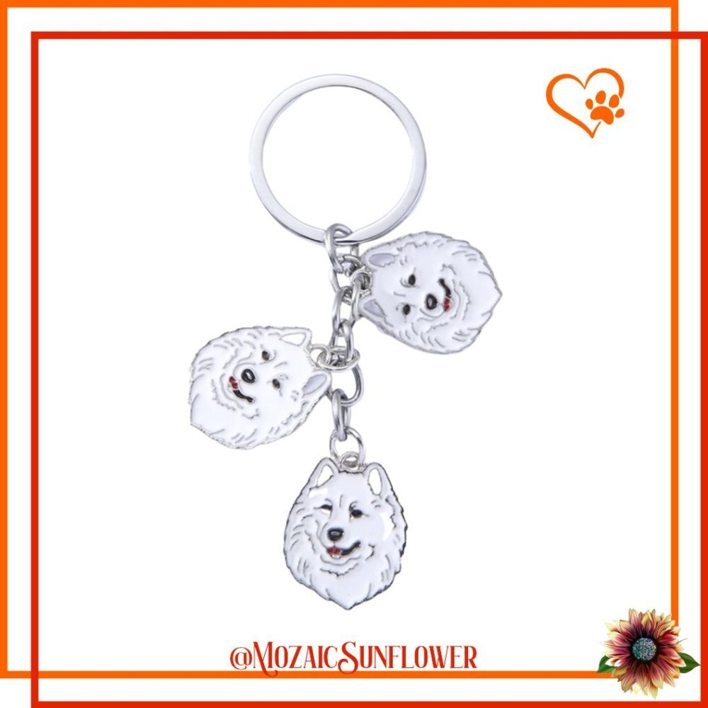 3 Samoyed's Metal Enamel Keychain
